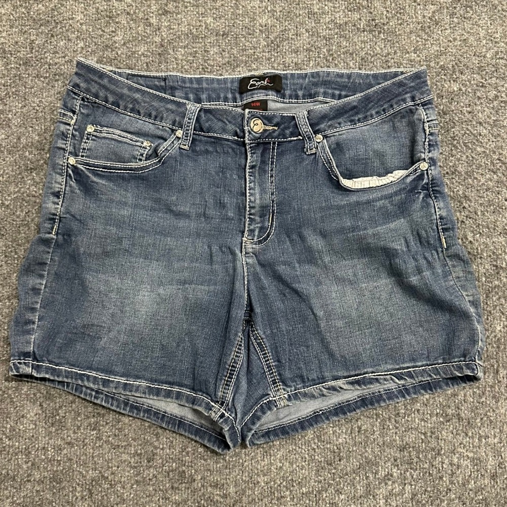 Earl Jean Shorts Womens Size 14W Blue Viscose Blend Embroidered Rhinestone Denim